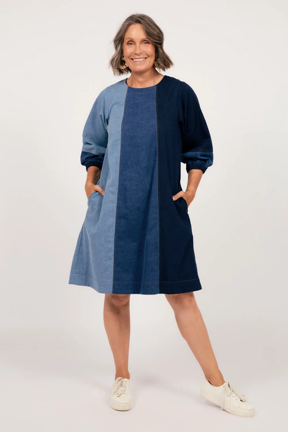 Hazel Denim Shift Dress in Patchwork sold by Adrift product image thumbnail 5