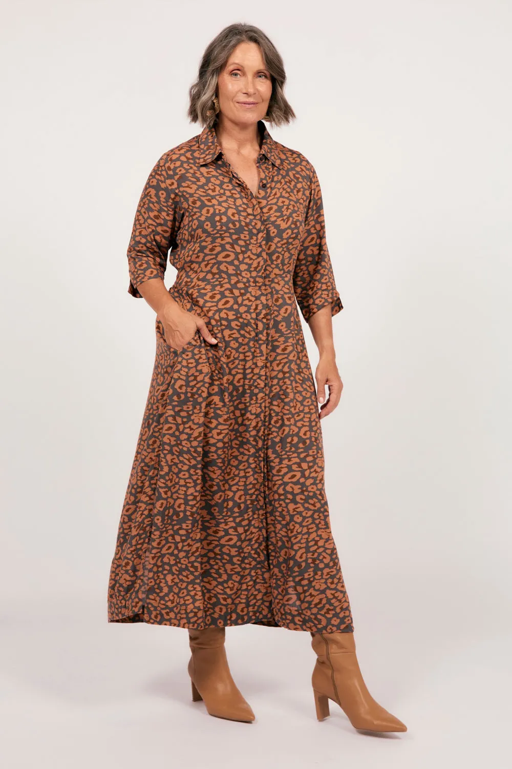Gracie 3/4 Sleeve Dress in Cheetah sold by Adrift product image thumbnail 2