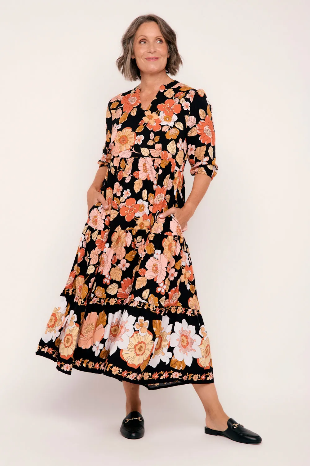 Sabre V-Neck Dress in Sweet Blooms sold by Adrift