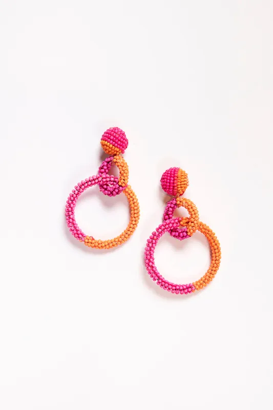 Interlocking Beaded Drop Earrings in Hot Pink and Orange sold by Adrift