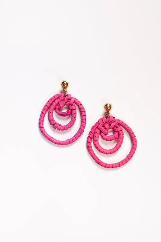 Three Hoop Drop Earrings in Hot Pink sold by Adrift