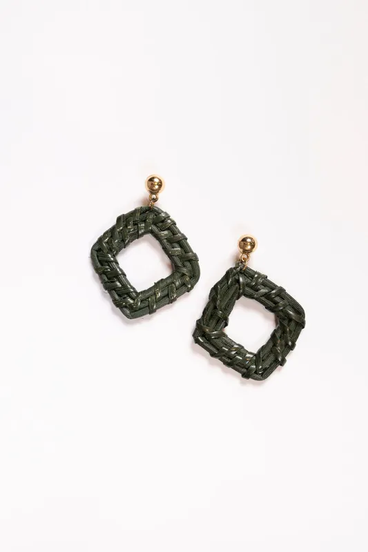 Square Raffia Earrings in Olive sold by Adrift