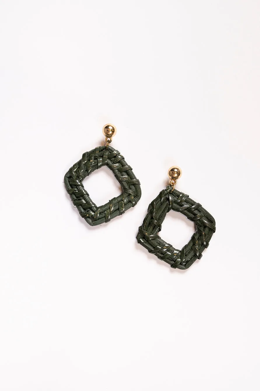 Square Raffia Earrings in Olive sold by Adrift