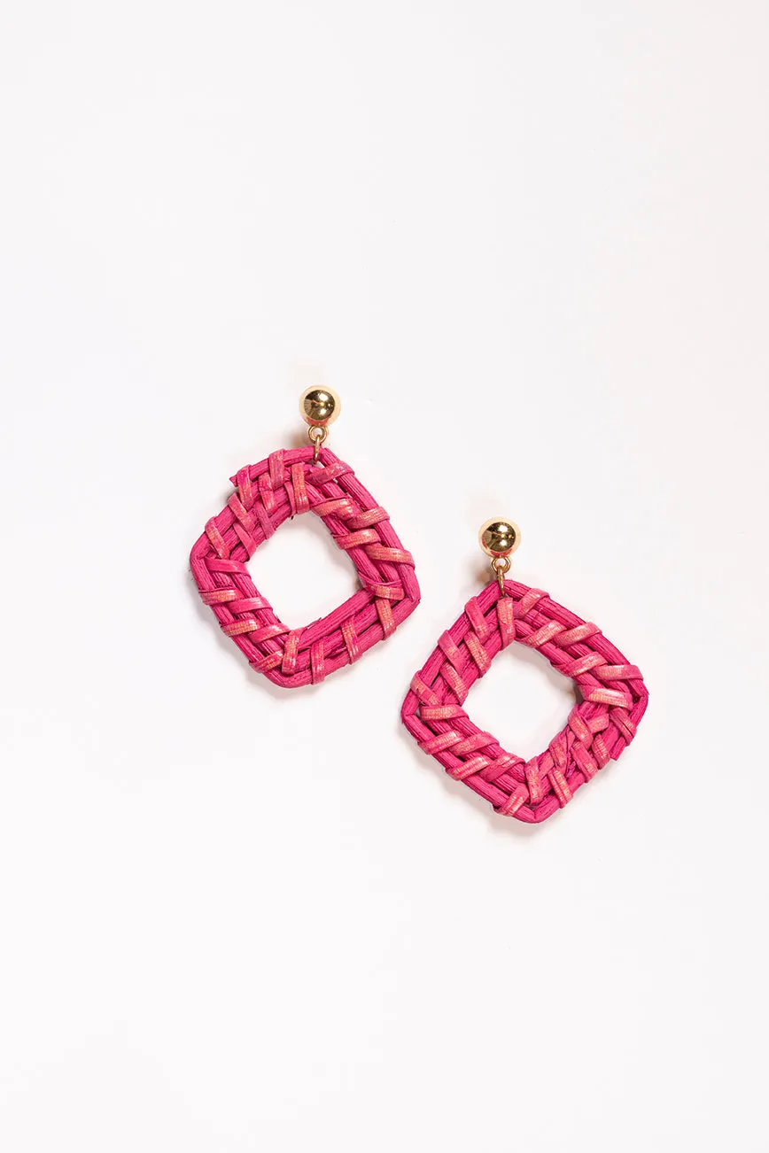 Square Raffia Earrings in Hot Pink sold by Adrift product image thumbnail 2