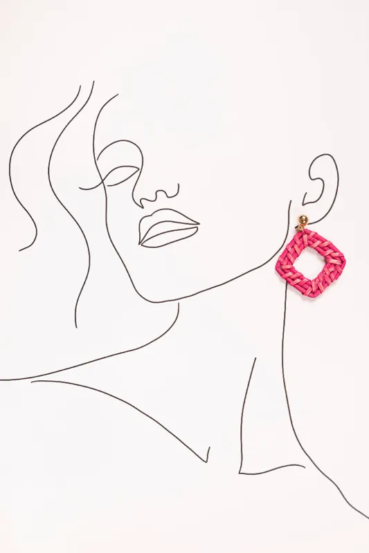 Square Raffia Earrings in Hot Pink sold by Adrift
