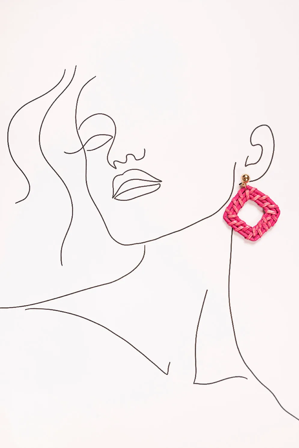 Square Raffia Earrings in Hot Pink sold by Adrift