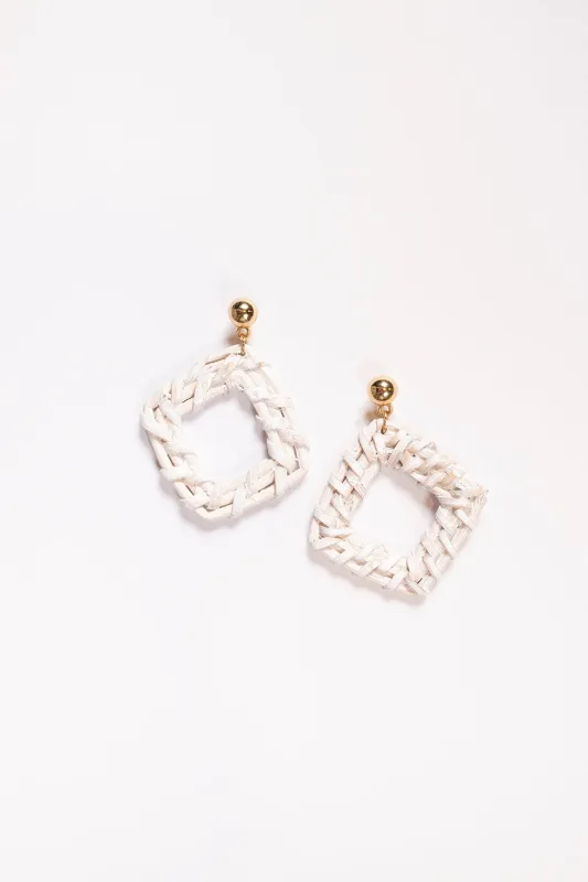 Square Raffia Earrings in White sold by Adrift