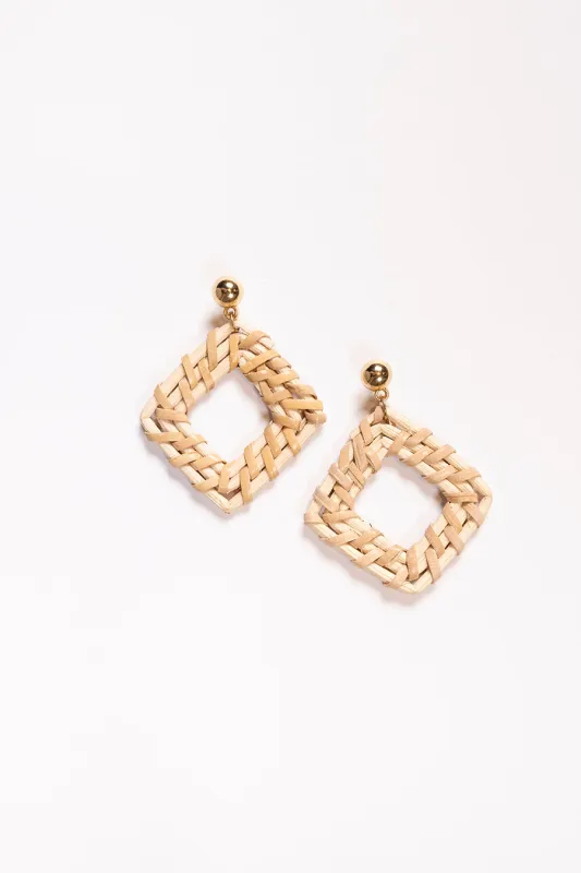 Square Raffia Earrings in Natural sold by Adrift