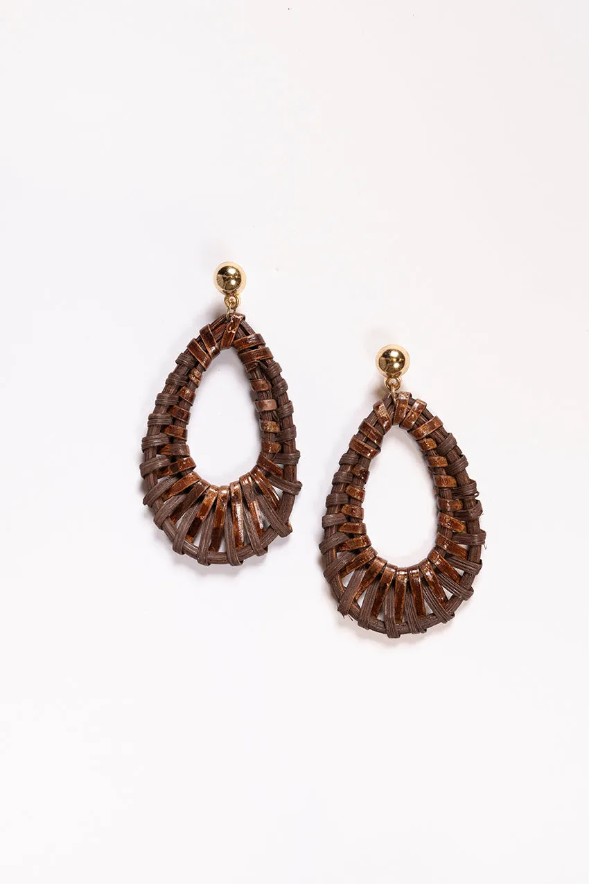 Oval Raffia Earrings in Brown sold by Adrift