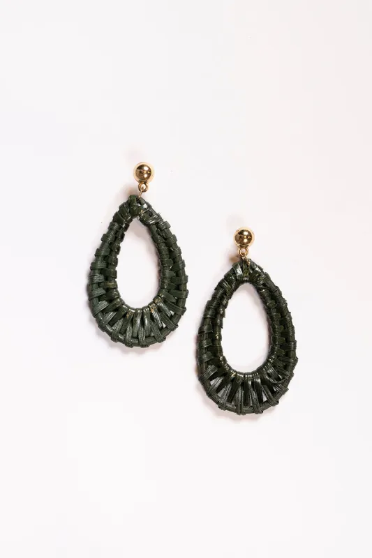Oval Raffia Earrings in Olive sold by Adrift