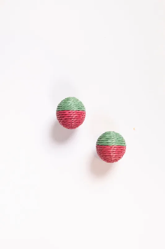 Contrast Woven Studs in Green and Hot Pink sold by Adrift