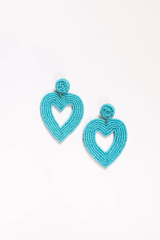 Hollow Heart Beaded Earrings in Turquoise sold by Adrift