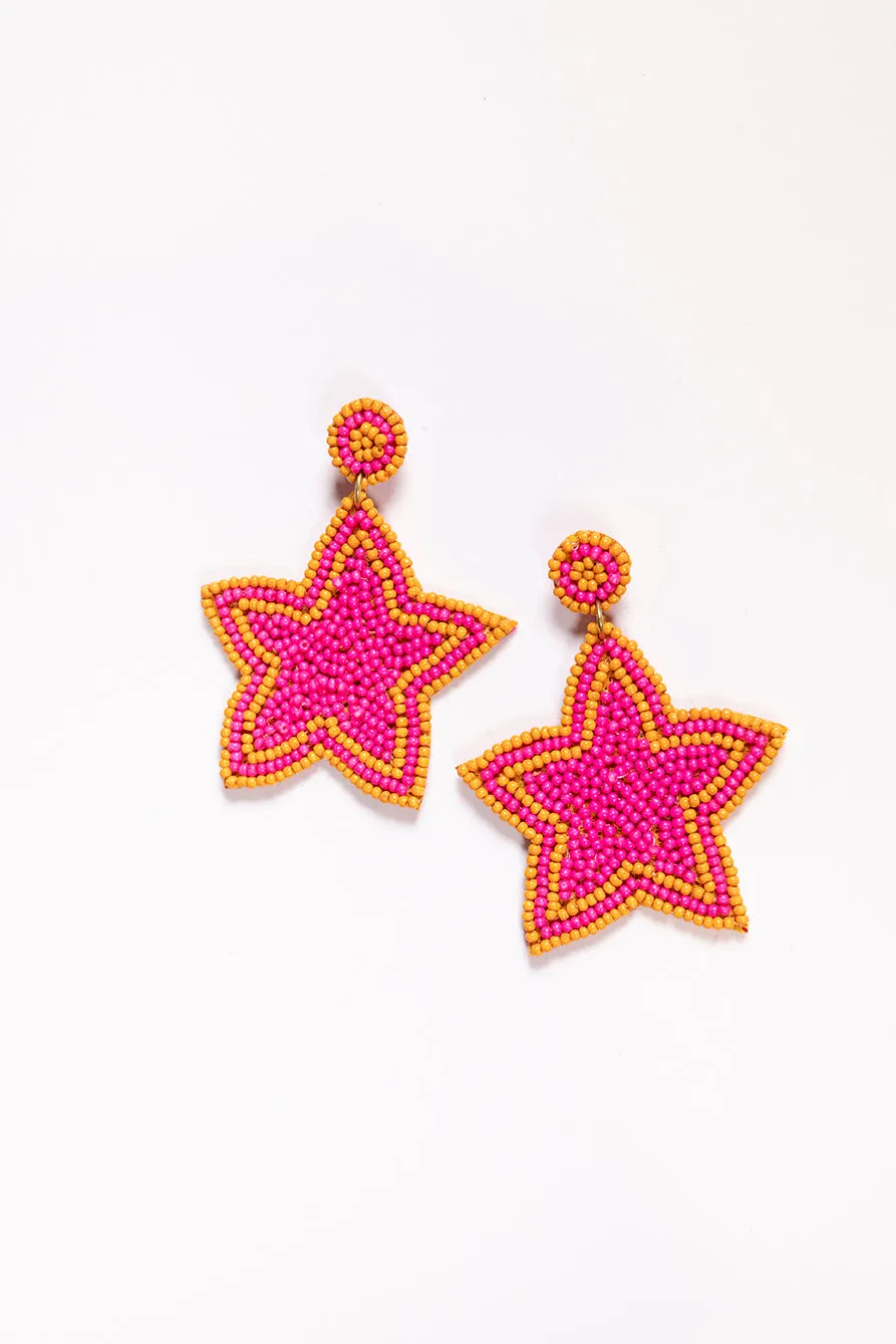 Beaded Star Earrings in Tangerine and Hot Pink sold by Adrift
