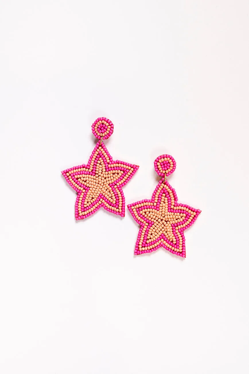 Beaded Star Earrings in Peach and Hot Pink sold by Adrift