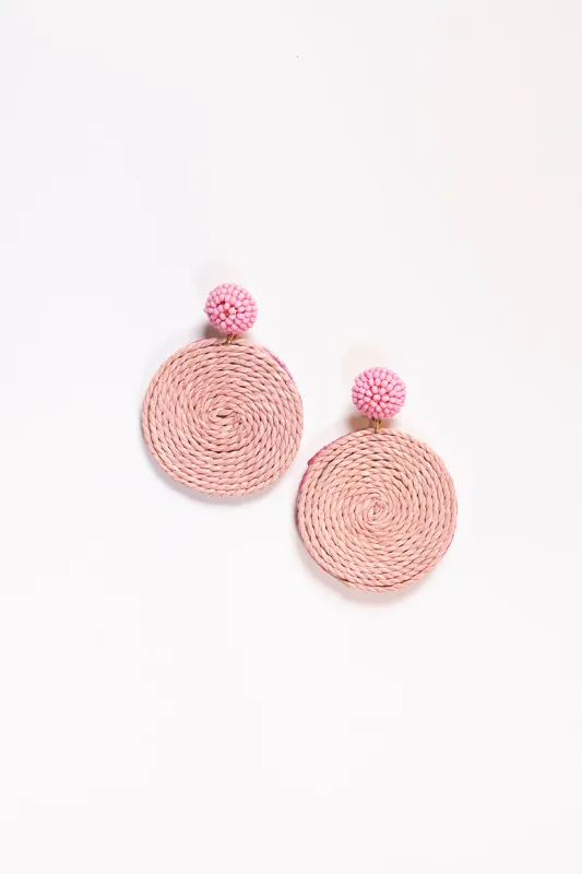 Round Beaded and Woven Earrings in Light Pink sold by Adrift