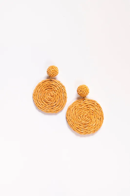 Round Beaded and Woven Earrings in Tangerine sold by Adrift