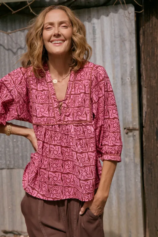 Cairo Boho Blouse in Windmills sold by Adrift