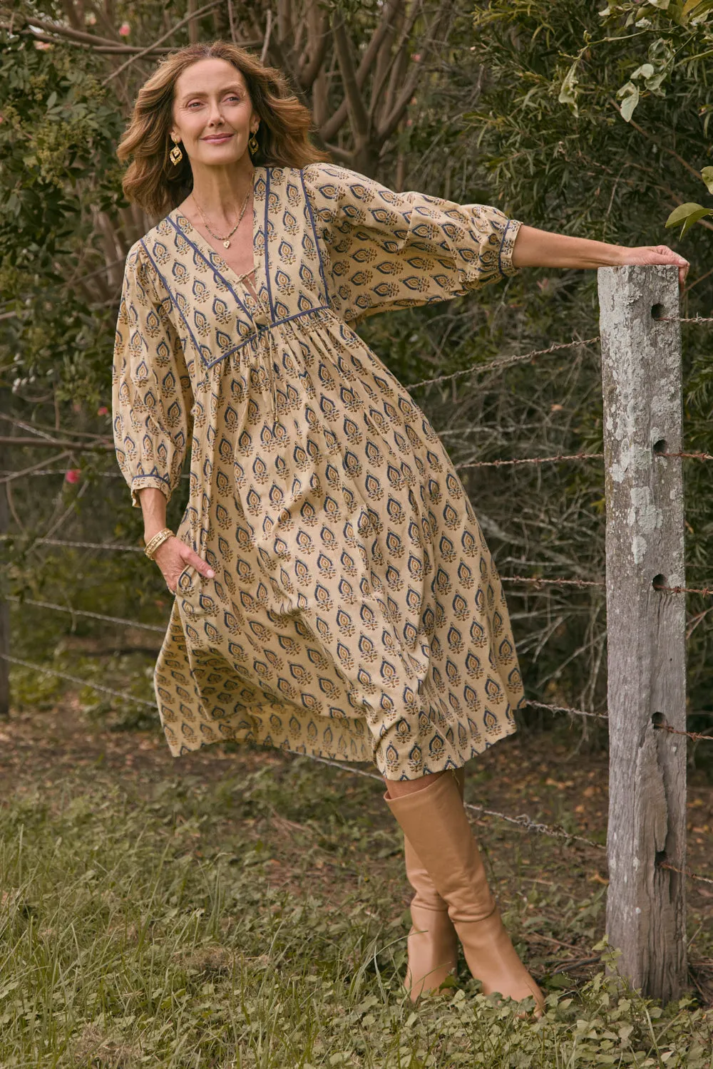 Cairo Midi Dress in Paisley Plumes sold by Adrift