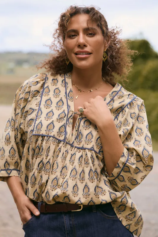 Cairo Boho Blouse in Paisley Plumes sold by Adrift