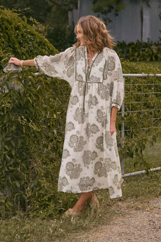 Cairo Midi Dress in Moroccan Belle Olive sold by Adrift