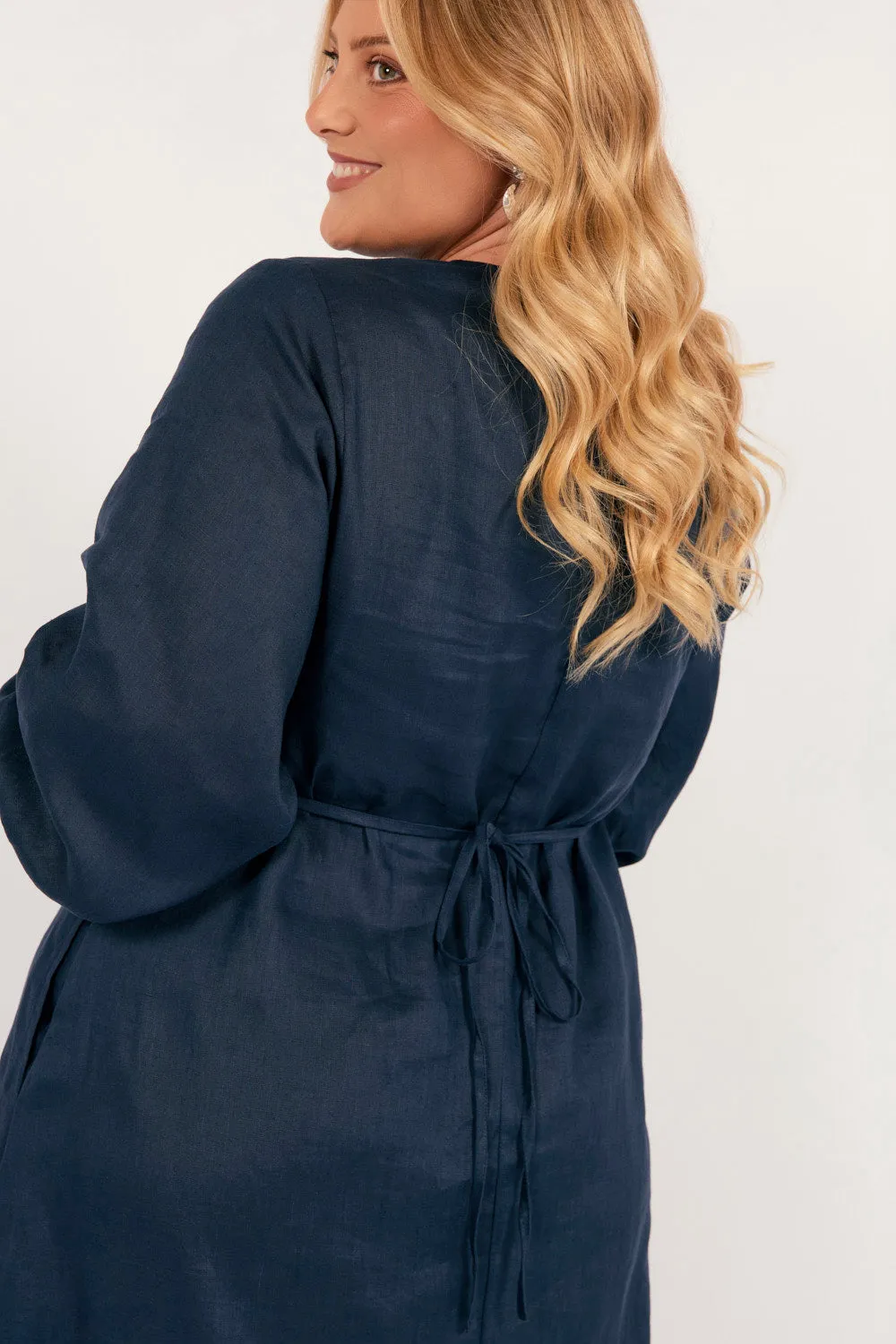 Tamara Long Sleeve Linen Dress in Navy sold by Adrift product image thumbnail 4