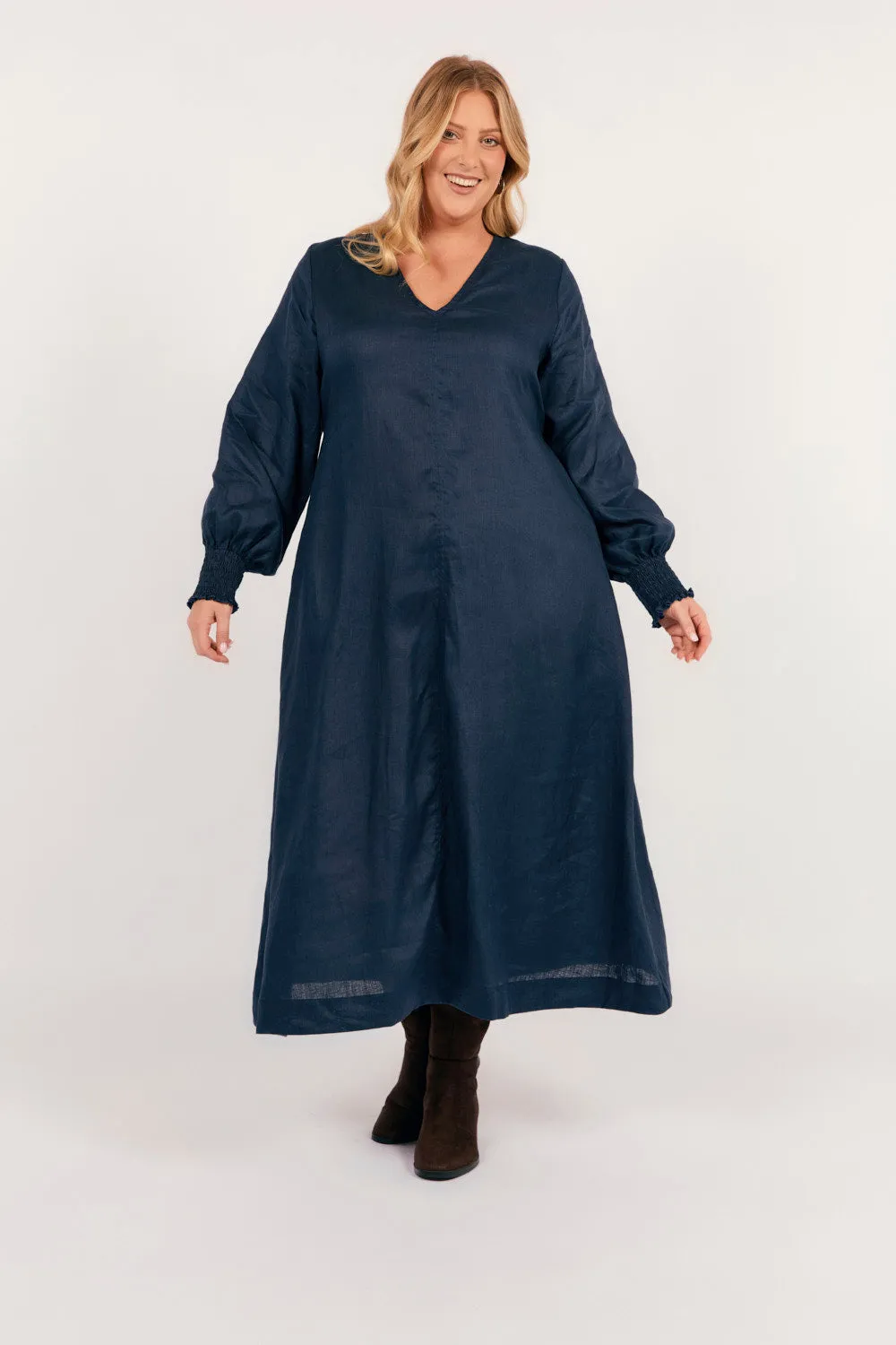 Tamara Long Sleeve Linen Dress in Navy sold by Adrift product image thumbnail 3