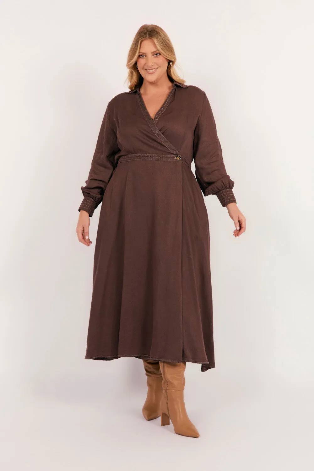 Wendy Tencel Wrap Dress in Chocolate sold by Adrift product image thumbnail 2