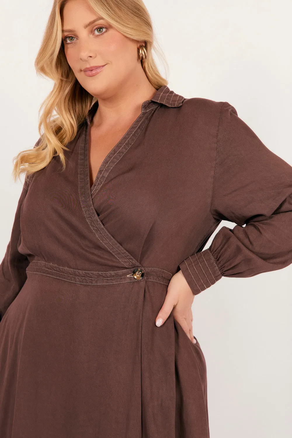 Wendy Tencel Wrap Dress in Chocolate sold by Adrift product image thumbnail 3