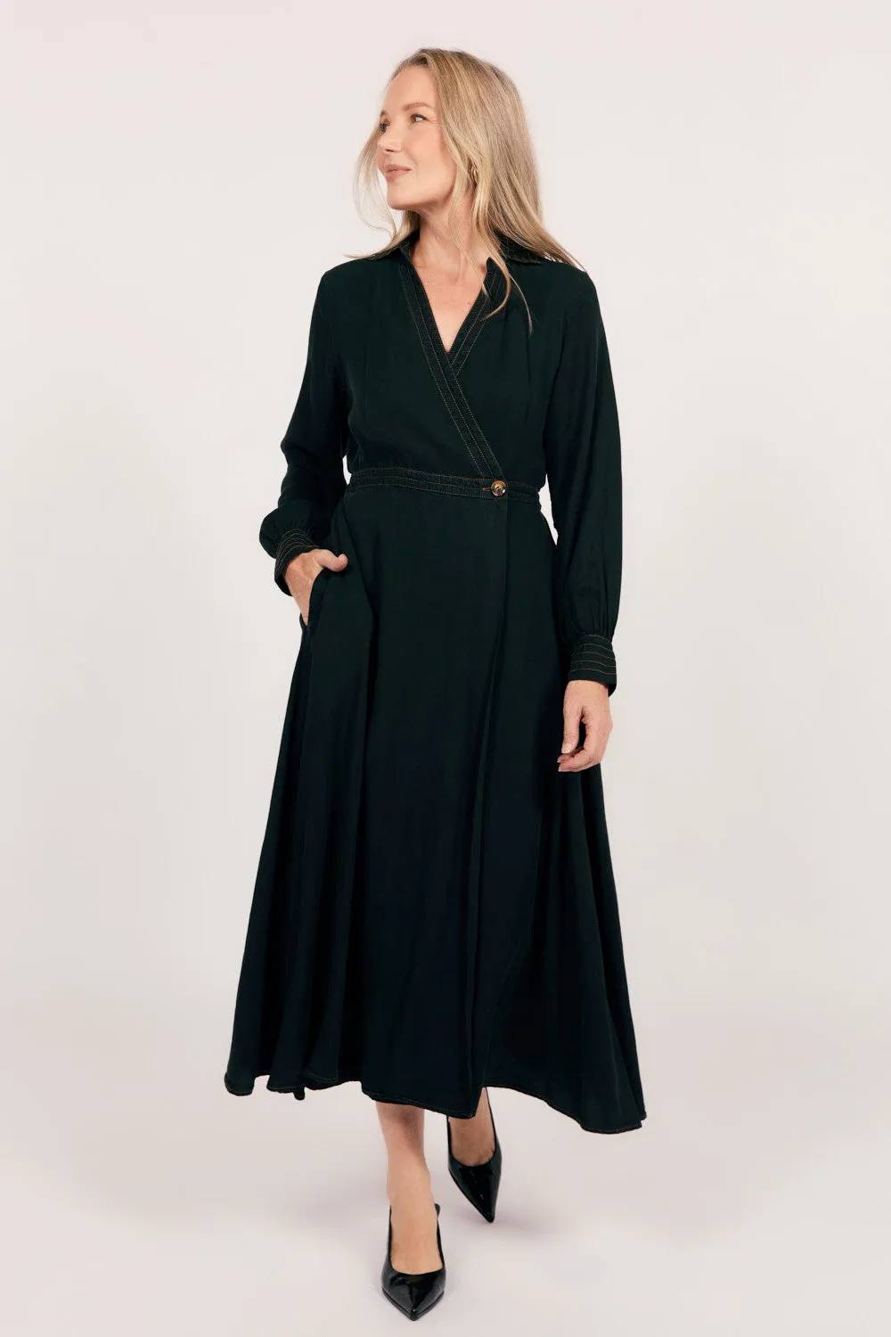 Wendy Tencel Wrap Dress in Black sold by Adrift