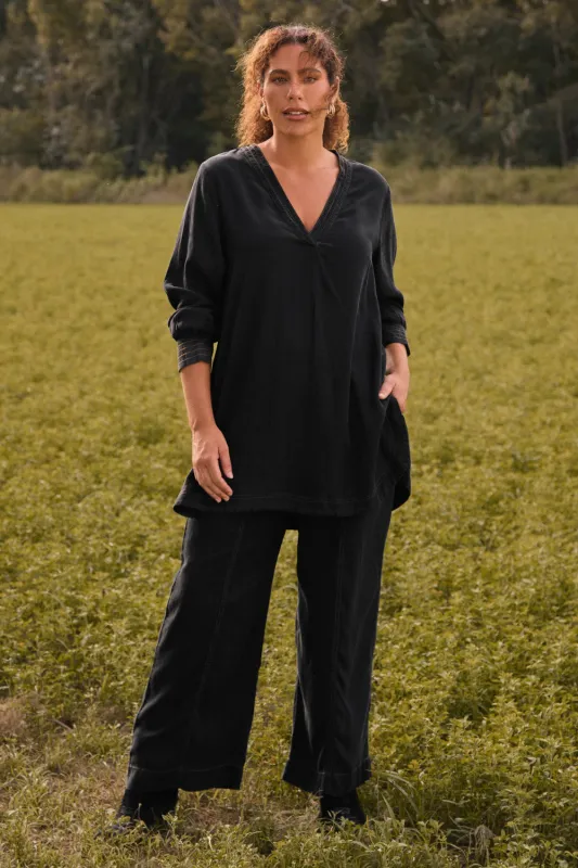 Breezy Tencel Relaxed Pant in Black sold by Adrift