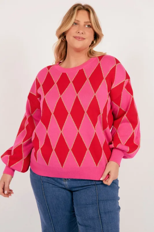 Casablanca Lurex Jumper in Pink sold by Adrift