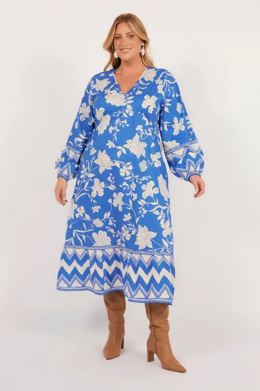 Florence Long Sleeve Maxi Dress in Sapphire Dreams sold by Adrift