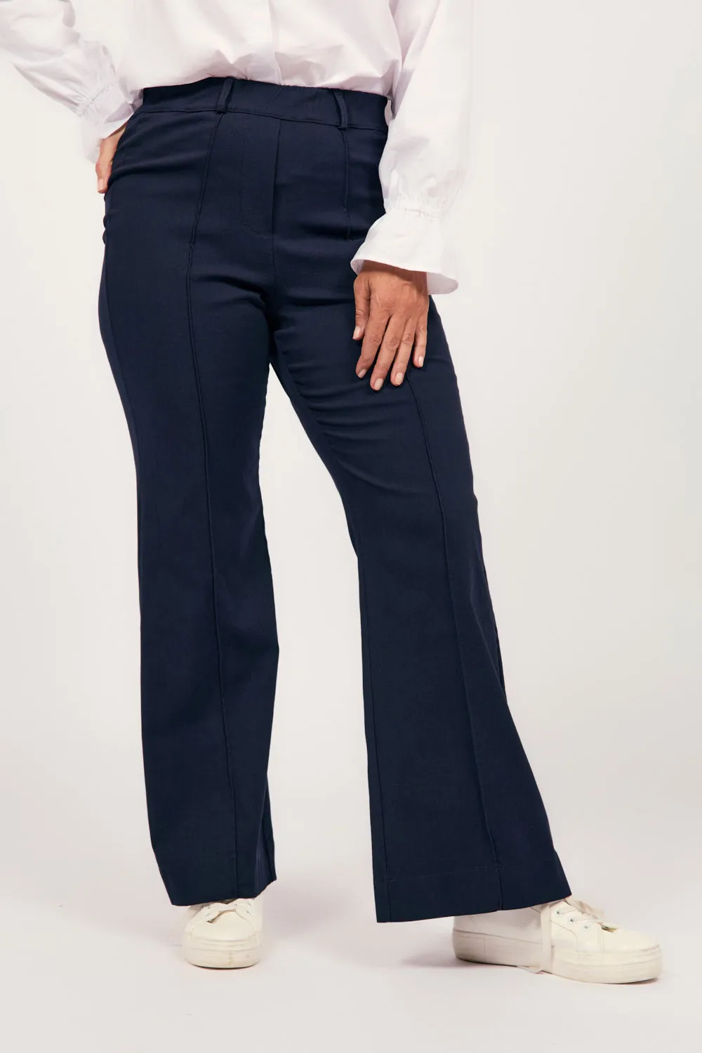 Stretch Wide Leg Pant in Navy sold by Adrift