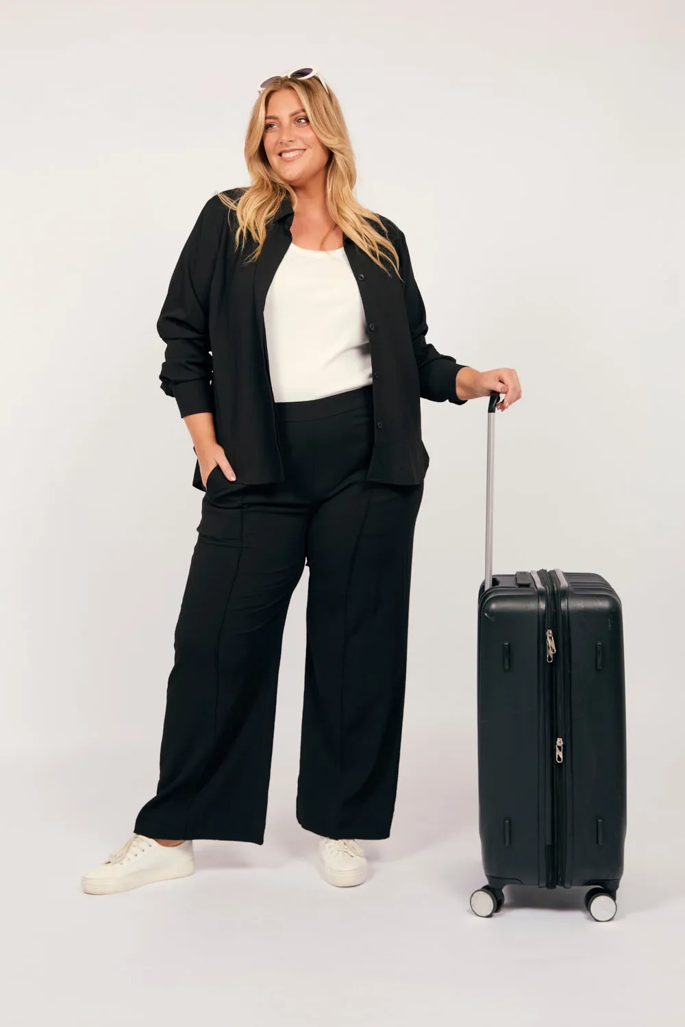 Relaxed Travel Pant in Black sold by Adrift