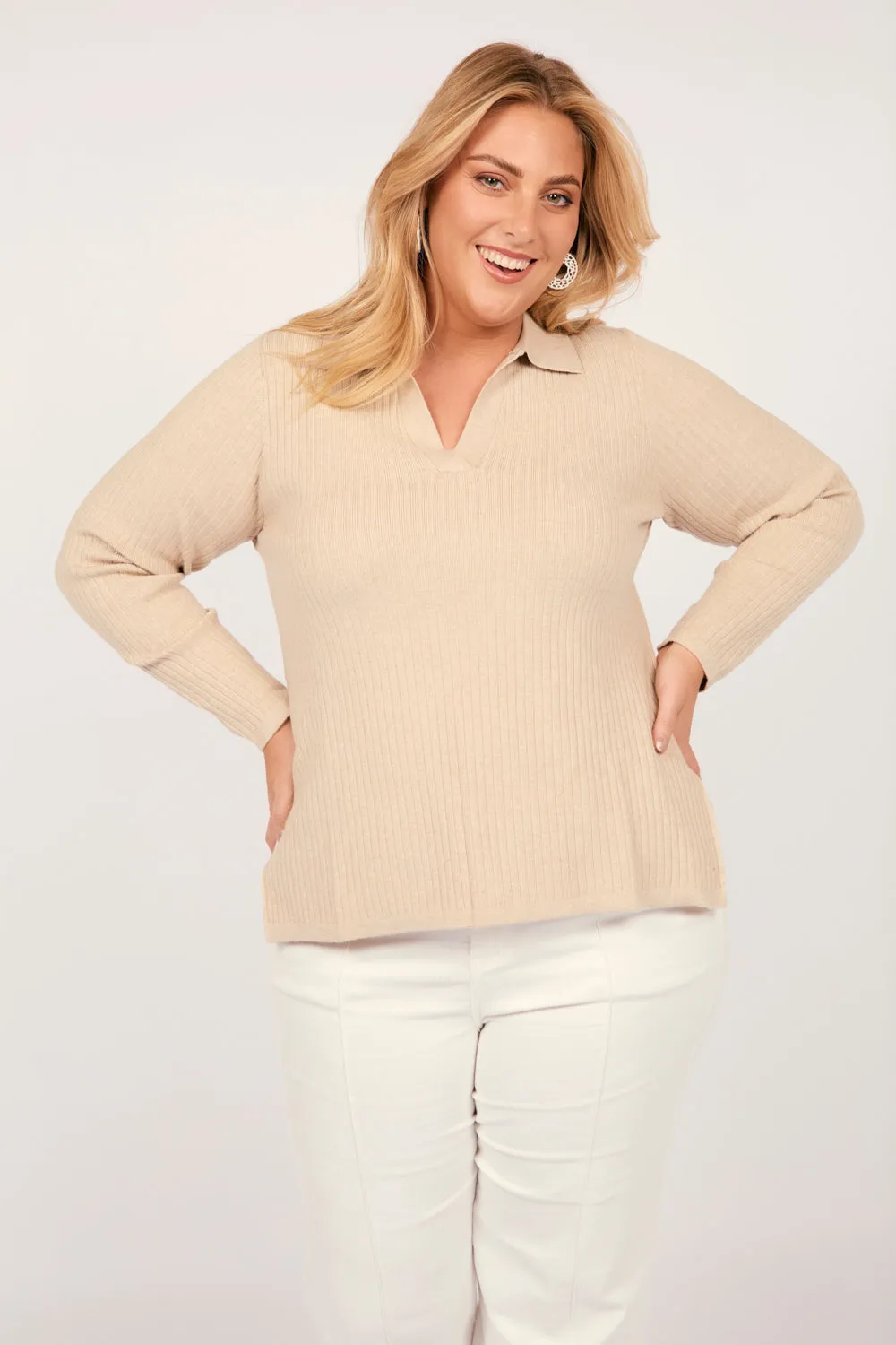 Collared Knitted Top in Oatmeal sold by Adrift product image thumbnail 4
