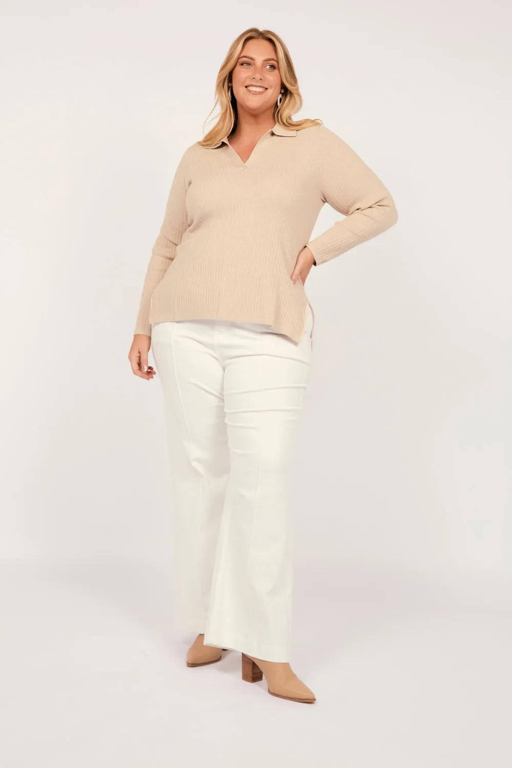Collared Knitted Top in Oatmeal sold by Adrift product image thumbnail 3