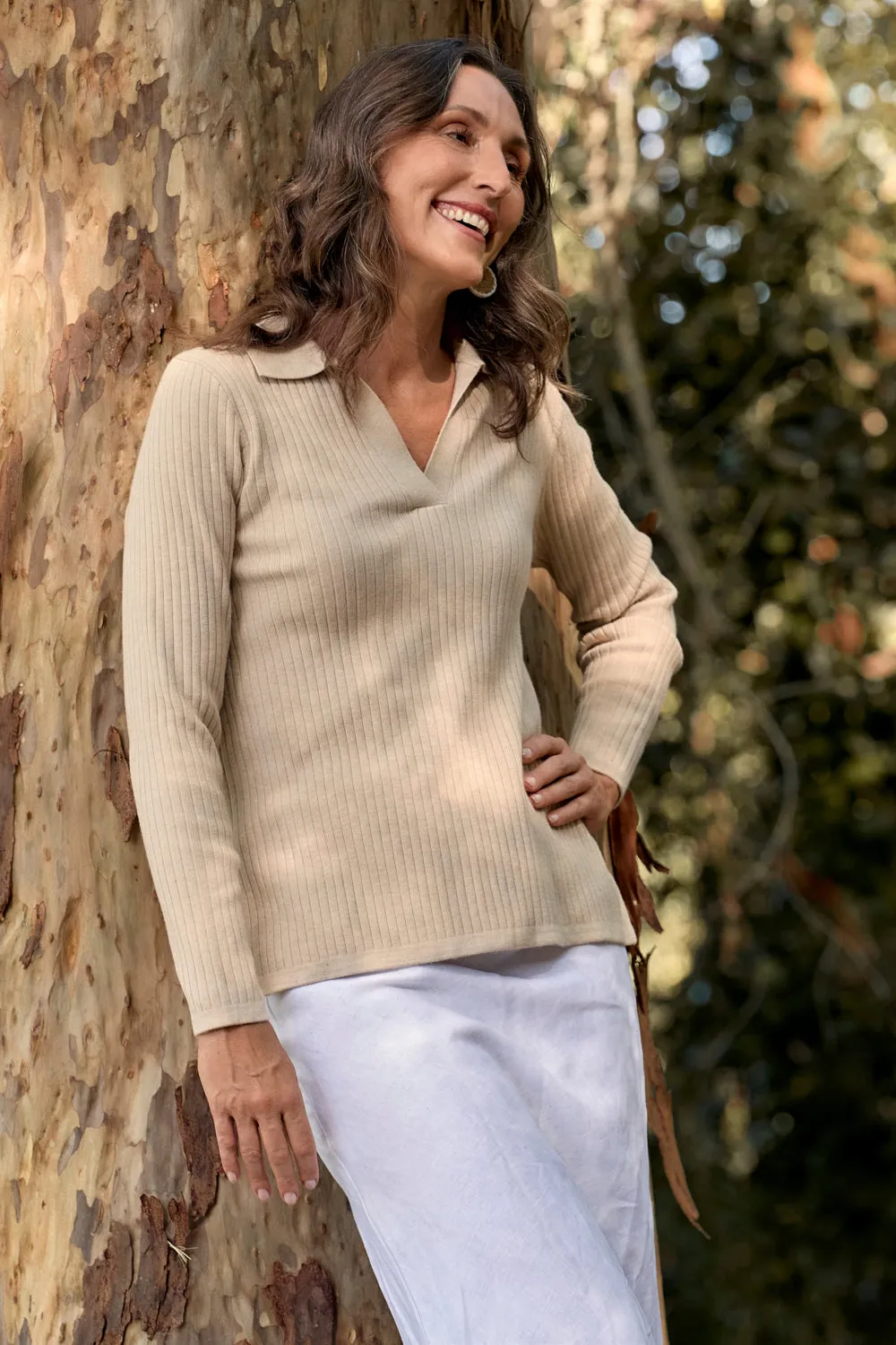 Collared Knitted Top in Oatmeal sold by Adrift
