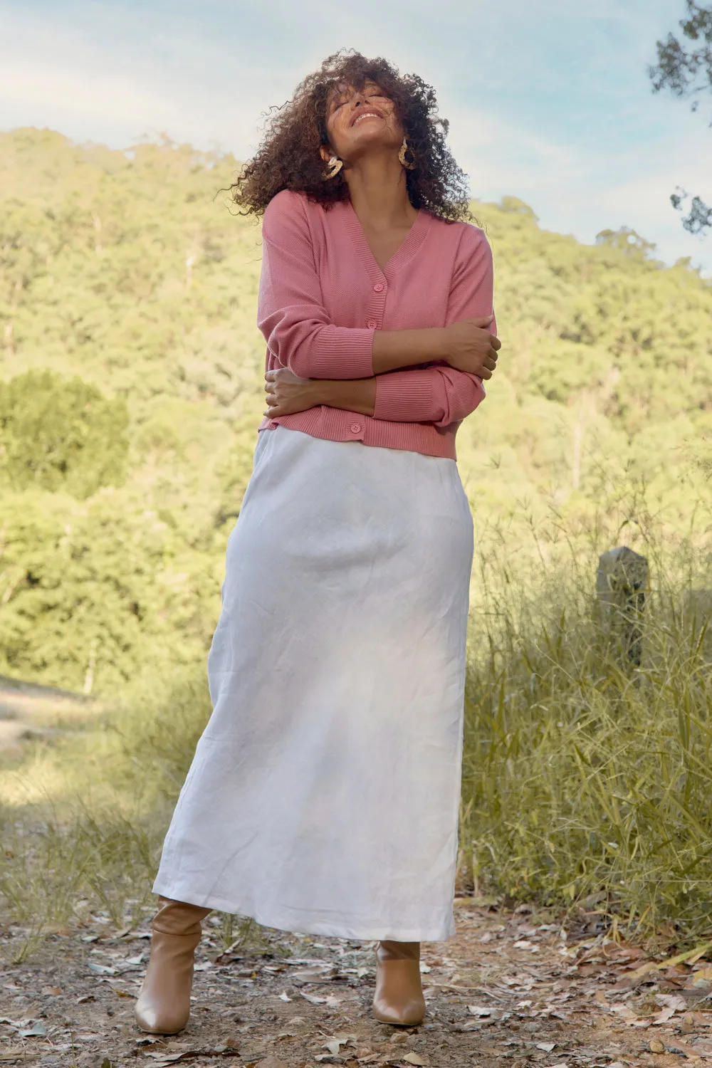 Knitted Cropped Cardigan in Blush sold by Adrift product image thumbnail 4
