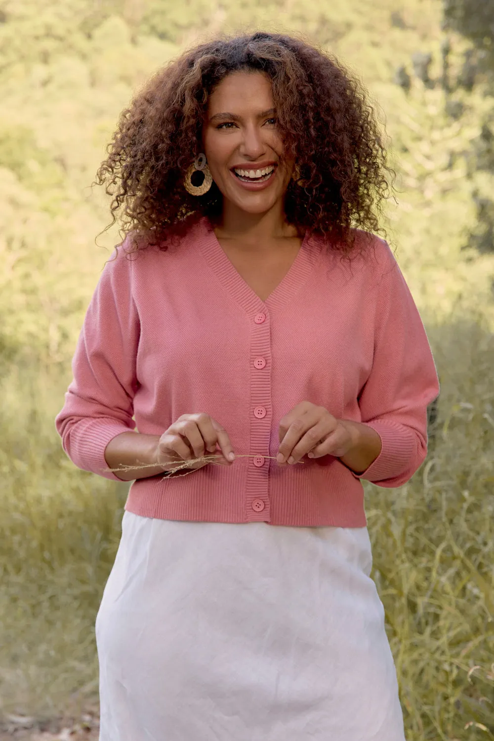 Knitted Cropped Cardigan in Blush sold by Adrift