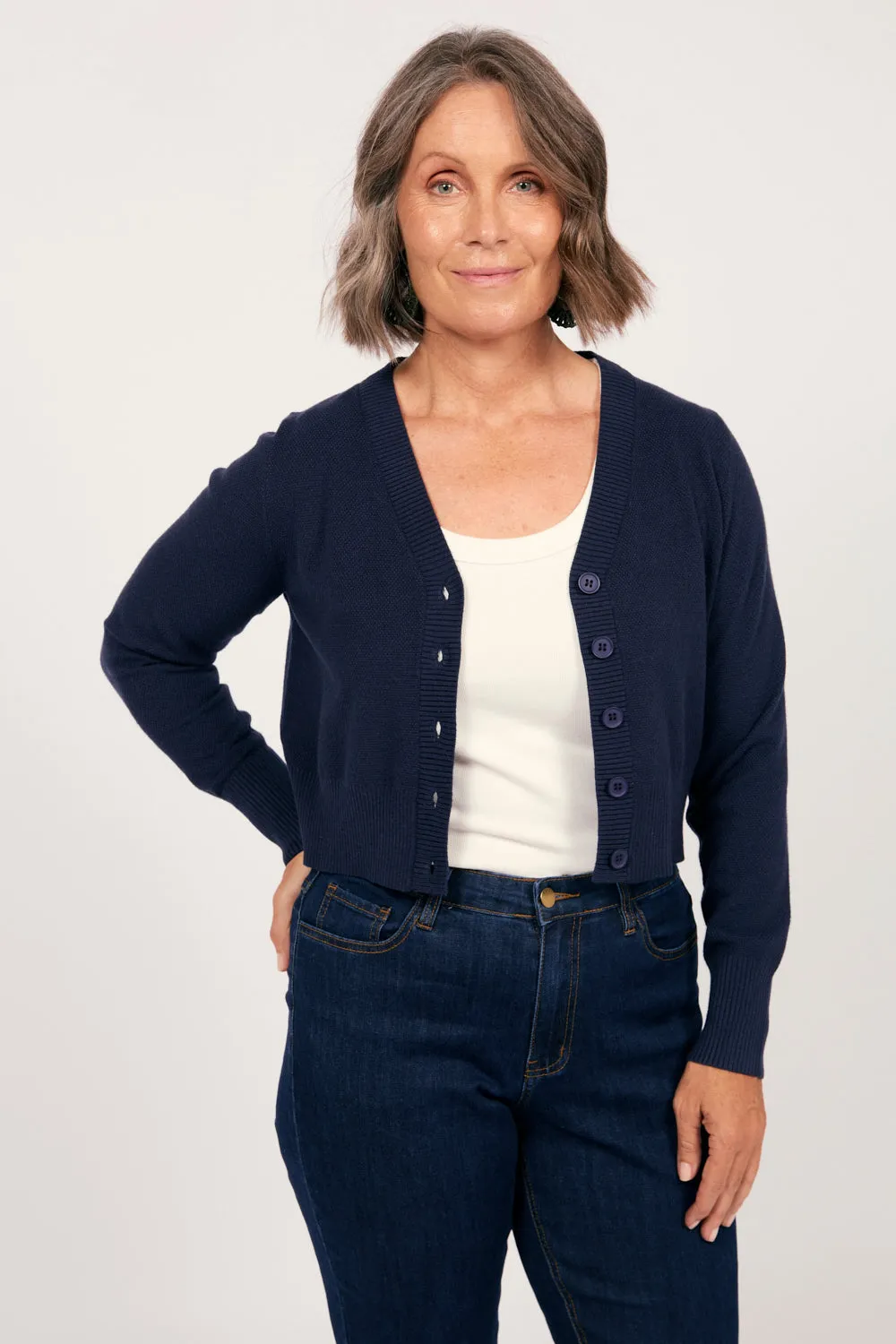 Knitted Cropped Cardigan in Navy sold by Adrift product image thumbnail 5