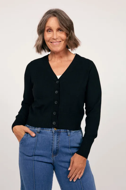 Ribbed Cropped Whisper Cardigan - Black | Parallel