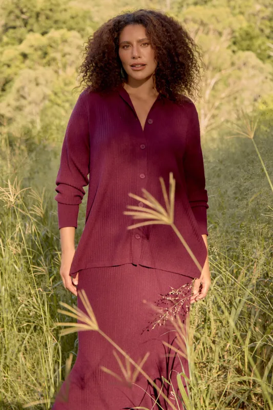 Knitted Cardigan in Plum sold by Adrift