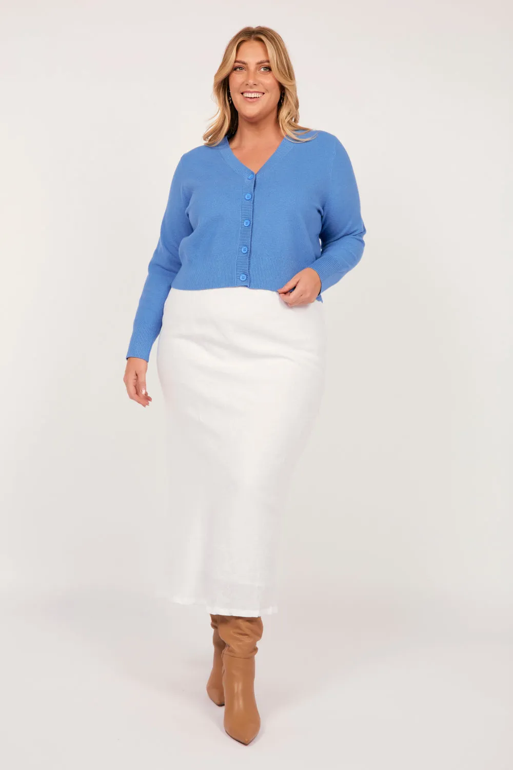 Knitted Cropped Cardigan in Blue sold by Adrift product image thumbnail 3