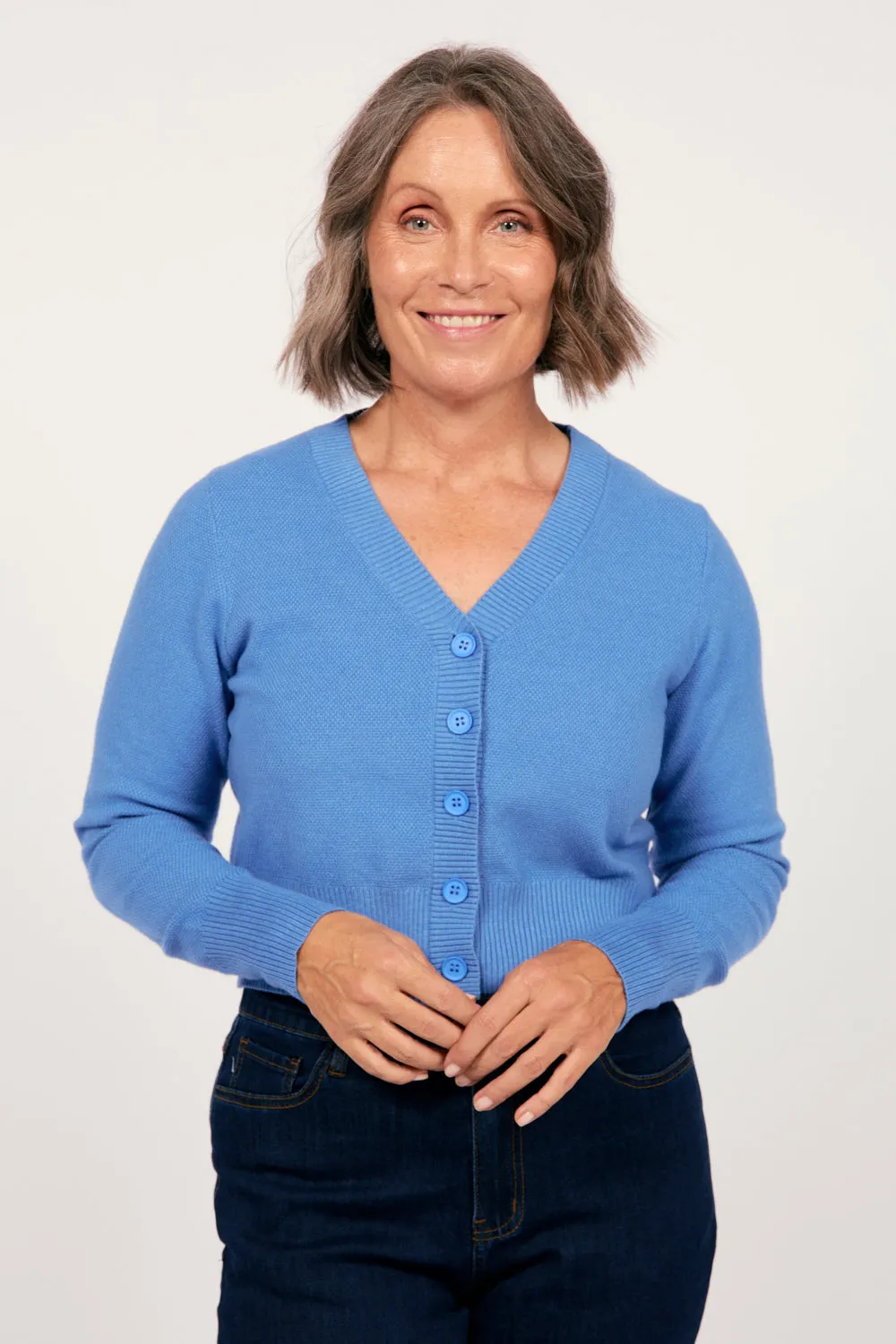 Knitted Cropped Cardigan in Blue sold by Adrift product image thumbnail 5