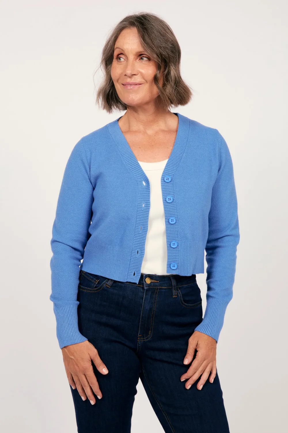 Knitted Cropped Cardigan in Blue sold by Adrift product image thumbnail 2