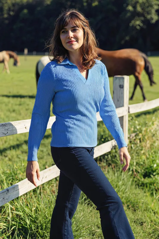 Collared Knitted Top in Blue sold by Adrift