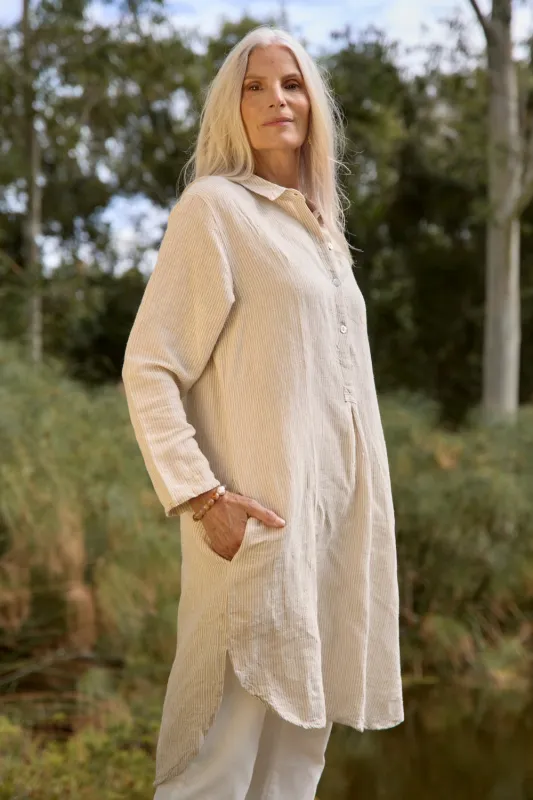 Tess Tunic Shirt Dress in Sable Stripe sold by Adrift