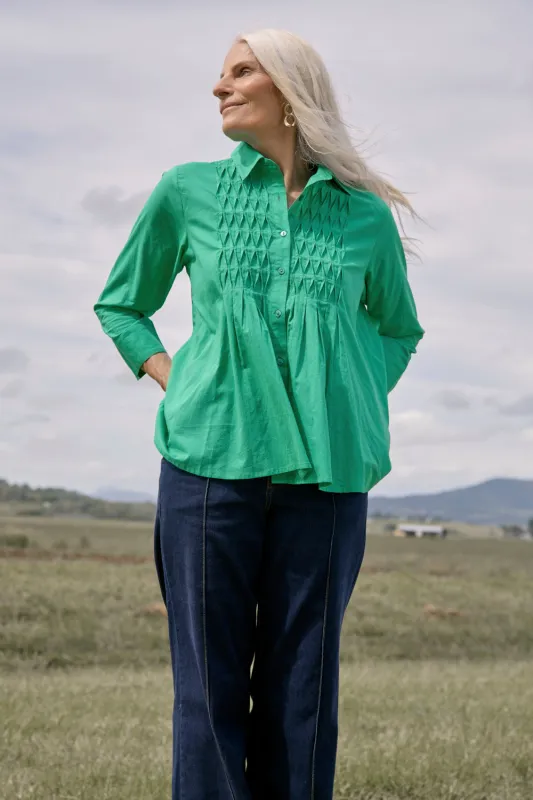 Vivienne Pintuck Blouse in Emerald sold by Adrift