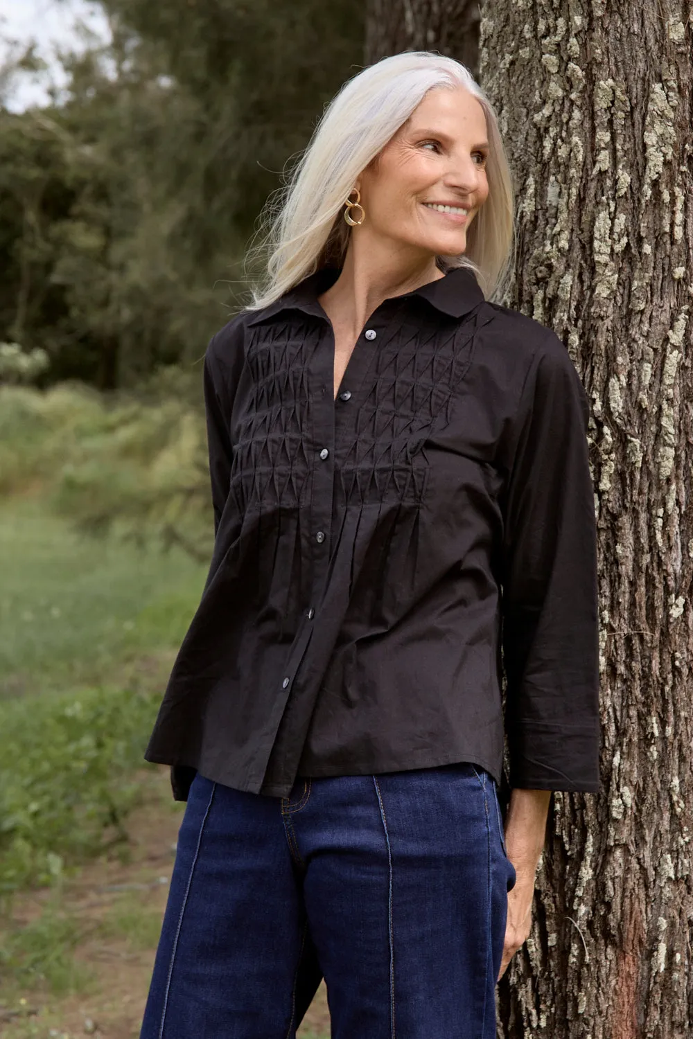 Vivienne Pintuck Blouse in Black sold by Adrift