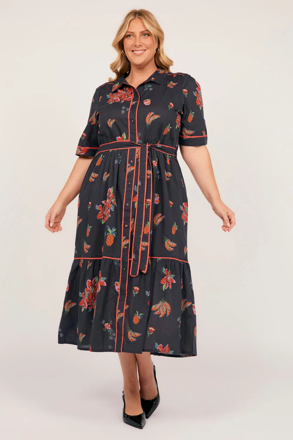 Ginette Maxi Dress in Tapestry Blooms Navy sold by Adrift